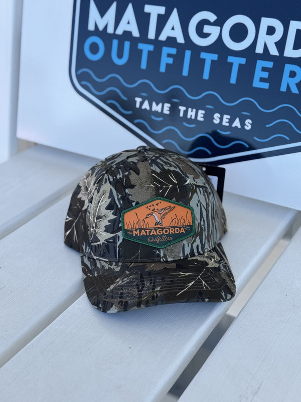 Brush Camo Hat with Duck Orange Patch