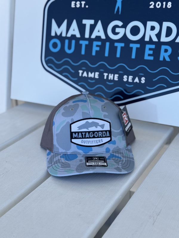 Blue Camo Hat with grey and black Patch