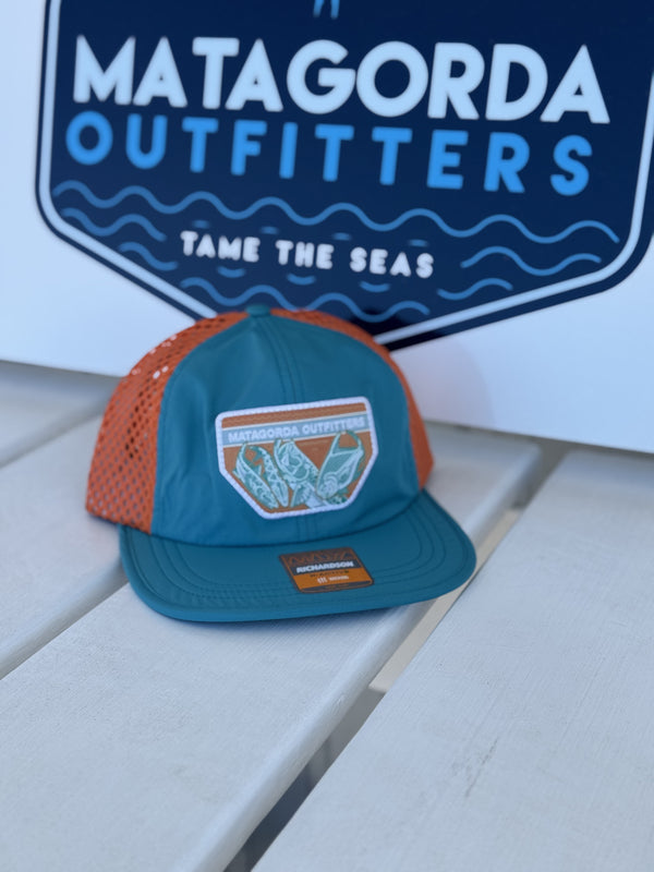 Orange and Blue Flat Bill Hat with Tarpon Patch